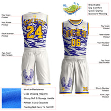 Charger l'image dans la galerie, Custom White Yellow-Blue Mountain Eagle Wing Boho Style Round Neck Sublimation Basketball Uniform Jersey