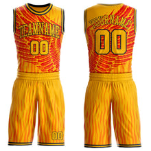 Laden Sie das Bild in den Galerie-Viewer, Custom Gold Red-Black Fire Wing Boho Style Round Neck Sublimation Basketball Uniform Jersey