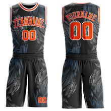 Laden Sie das Bild in den Galerie-Viewer, Custom Black Orange-White Abstract Feather Boho Style Round Neck Sublimation Basketball Uniform Jersey
