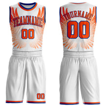 Laden Sie das Bild in den Galerie-Viewer, Custom White Orange-Royal Feather Wing Boho Style Round Neck Sublimation Basketball Uniform Jersey