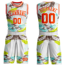 Laden Sie das Bild in den Galerie-Viewer, Custom White-Orange Feather Boho Style Round Neck Sublimation Basketball Uniform Jersey