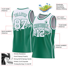 Load image into Gallery viewer, Custom White-Kelly Green Shattered Geometric Side Panel Stripe Round Neck Sublimation Basketball Set Jersey