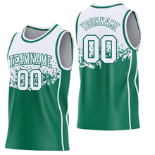 Load image into Gallery viewer, Custom White-Kelly Green Shattered Geometric Side Panel Stripe Round Neck Sublimation Basketball Set Jersey