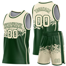 Laden Sie das Bild in den Galerie-Viewer, Custom Cream-Green Shattered Geometric Side Panel Stripe Round Neck Sublimation Basketball Set Jersey