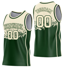 Laden Sie das Bild in den Galerie-Viewer, Custom Cream-Green Shattered Geometric Side Panel Stripe Round Neck Sublimation Basketball Set Jersey