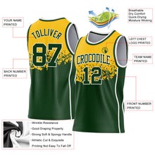 Laden Sie das Bild in den Galerie-Viewer, Custom Gold Green-White Shattered Geometric Side Panel Stripe Round Neck Sublimation Basketball Set Jersey