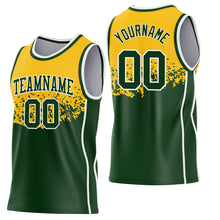 Laden Sie das Bild in den Galerie-Viewer, Custom Gold Green-White Shattered Geometric Side Panel Stripe Round Neck Sublimation Basketball Set Jersey