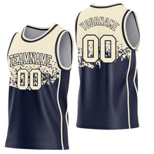 Laden Sie das Bild in den Galerie-Viewer, Custom Cream-Navy Shattered Geometric Side Panel Stripe Round Neck Sublimation Basketball Set Jersey