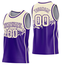 Laden Sie das Bild in den Galerie-Viewer, Custom Cream-Purple Shattered Geometric Side Panel Stripe Round Neck Sublimation Basketball Set Jersey