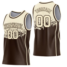 Laden Sie das Bild in den Galerie-Viewer, Custom Cream-Brown Shattered Geometric Side Panel Stripe Round Neck Sublimation Basketball Set Jersey