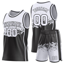 Load image into Gallery viewer, Custom White-Black Shattered Geometric Side Panel Stripe Round Neck Sublimation Basketball Set Jersey