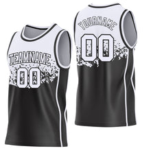 Load image into Gallery viewer, Custom White-Black Shattered Geometric Side Panel Stripe Round Neck Sublimation Basketball Set Jersey