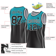 Laden Sie das Bild in den Galerie-Viewer, Custom Teal Black-White Shattered Geometric Side Panel Stripe Round Neck Sublimation Basketball Set Jersey