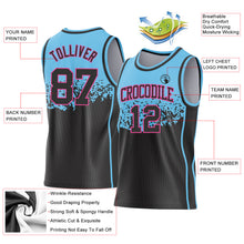 Load image into Gallery viewer, Custom Sky Blue Black-Pink Shattered Geometric Side Panel Stripe Round Neck Sublimation Basketball Set Jersey