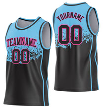 Load image into Gallery viewer, Custom Sky Blue Black-Pink Shattered Geometric Side Panel Stripe Round Neck Sublimation Basketball Set Jersey