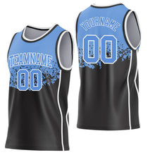 Load image into Gallery viewer, Custom Light Blue Black-White Shattered Geometric Side Panel Stripe Round Neck Sublimation Basketball Set Jersey