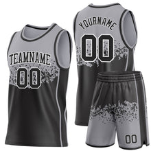 Laden Sie das Bild in den Galerie-Viewer, Custom Gray Black-White Shattered Geometric Side Panel Stripe Round Neck Sublimation Basketball Set Jersey