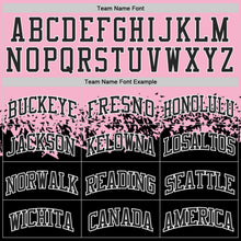 Load image into Gallery viewer, Custom Light Pink Black-White Shattered Geometric Side Panel Stripe Round Neck Sublimation Basketball Set Jersey