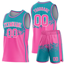 Charger l'image dans la galerie, Custom Teal Pink-White Shattered Geometric Side Panel Stripe Round Neck Sublimation Basketball Set Jersey