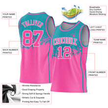 Charger l'image dans la galerie, Custom Teal Pink-White Shattered Geometric Side Panel Stripe Round Neck Sublimation Basketball Set Jersey