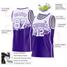 Load image into Gallery viewer, Custom White-Purple Shattered Geometric Side Panel Stripe Round Neck Sublimation Basketball Set Jersey