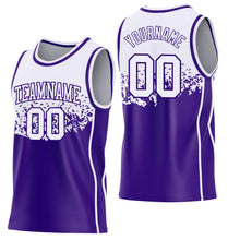 Load image into Gallery viewer, Custom White-Purple Shattered Geometric Side Panel Stripe Round Neck Sublimation Basketball Set Jersey