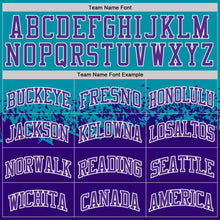 Laden Sie das Bild in den Galerie-Viewer, Custom Teal Purple-White Shattered Geometric Side Panel Stripe Round Neck Sublimation Basketball Set Jersey