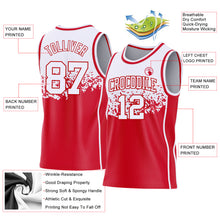 Laden Sie das Bild in den Galerie-Viewer, Custom White-Red Shattered Geometric Side Panel Stripe Round Neck Sublimation Basketball Set Jersey