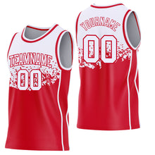 Laden Sie das Bild in den Galerie-Viewer, Custom White-Red Shattered Geometric Side Panel Stripe Round Neck Sublimation Basketball Set Jersey