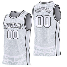 Laden Sie das Bild in den Galerie-Viewer, Custom White-Black Tribal Ethnic Aztec Sun Stone Side Panel Stripe Round Neck Sublimation Basketball Set Jersey