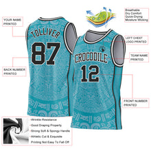 Load image into Gallery viewer, Custom Teal Black-White Tribal Ethnic Aztec Sun Stone Side Panel Stripe Round Neck Sublimation Basketball Set Jersey