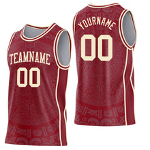 Laden Sie das Bild in den Galerie-Viewer, Custom Maroon-Cream Tribal Ethnic Aztec Sun Stone Side Panel Stripe Round Neck Sublimation Basketball Set Jersey
