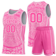 Laden Sie das Bild in den Galerie-Viewer, Custom Pink-White Tribal Ethnic Aztec Sun Stone Side Panel Stripe Round Neck Sublimation Basketball Set Jersey