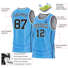 Laden Sie das Bild in den Galerie-Viewer, Custom Powder Blue Black-White Tribal Ethnic Aztec Sun Stone Side Panel Stripe Round Neck Sublimation Basketball Set Jersey