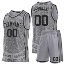 Laden Sie das Bild in den Galerie-Viewer, Custom Gray-Black Tribal Ethnic Aztec Sun Stone Side Panel Stripe Round Neck Sublimation Basketball Set Jersey