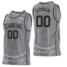 Laden Sie das Bild in den Galerie-Viewer, Custom Gray-Black Tribal Ethnic Aztec Sun Stone Side Panel Stripe Round Neck Sublimation Basketball Set Jersey