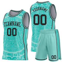 Load image into Gallery viewer, Custom Ice Blue-Black Tribal Ethnic Aztec Sun Stone Side Panel Stripe Round Neck Sublimation Basketball Set Jersey