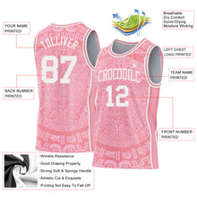 Laden Sie das Bild in den Galerie-Viewer, Custom Medium Pink-White Tribal Ethnic Aztec Sun Stone Side Panel Stripe Round Neck Sublimation Basketball Set Jersey