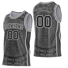Laden Sie das Bild in den Galerie-Viewer, Custom Black-White Tribal Ethnic Aztec Sun Stone Side Panel Stripe Round Neck Sublimation Basketball Set Jersey