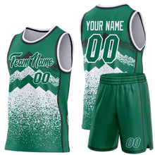 Laden Sie das Bild in den Galerie-Viewer, Custom Kelly Green White-Black Mountain Peak Shards Side Panel Stripe Round Neck Sublimation Basketball Set Jersey