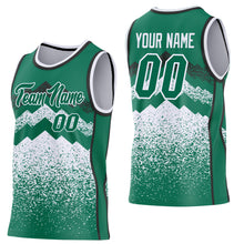 Laden Sie das Bild in den Galerie-Viewer, Custom Kelly Green White-Black Mountain Peak Shards Side Panel Stripe Round Neck Sublimation Basketball Set Jersey