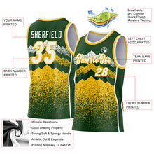 Laden Sie das Bild in den Galerie-Viewer, Custom Green White-Gold Mountain Peak Shards Side Panel Stripe Round Neck Sublimation Basketball Set Jersey