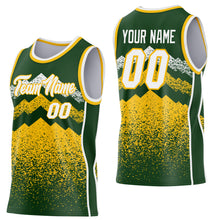 Laden Sie das Bild in den Galerie-Viewer, Custom Green White-Gold Mountain Peak Shards Side Panel Stripe Round Neck Sublimation Basketball Set Jersey