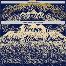 Load image into Gallery viewer, Custom Navy Cream-Old Gold Mountain Peak Shards Side Panel Stripe Round Neck Sublimation Basketball Set Jersey