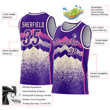 Laden Sie das Bild in den Galerie-Viewer, Custom Purple Cream-Pink Mountain Peak Shards Side Panel Stripe Round Neck Sublimation Basketball Set Jersey