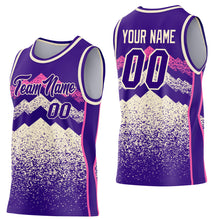 Laden Sie das Bild in den Galerie-Viewer, Custom Purple Cream-Pink Mountain Peak Shards Side Panel Stripe Round Neck Sublimation Basketball Set Jersey