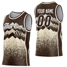 Load image into Gallery viewer, Custom Brown Cream-White Mountain Peak Shards Side Panel Stripe Round Neck Sublimation Basketball Set Jersey