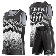 Load image into Gallery viewer, Custom Black White-Gray Mountain Peak Shards Side Panel Stripe Round Neck Sublimation Basketball Set Jersey