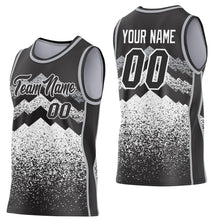 Load image into Gallery viewer, Custom Black White-Gray Mountain Peak Shards Side Panel Stripe Round Neck Sublimation Basketball Set Jersey
