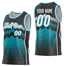 Load image into Gallery viewer, Custom Black White-Teal Mountain Peak Shards Side Panel Stripe Round Neck Sublimation Basketball Set Jersey